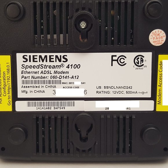 SBC / SIEMENS / Efficient Networks SpeedStream 4100 1 Port Ethernet ADSL Modem - Picture 5 of 11
